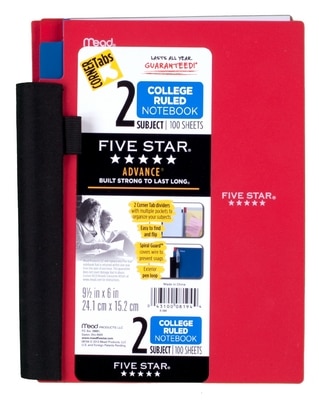 Five Star Advance Wirebound Notebook 2 Subject College Ruled 9 12 x 6 Assorted Colors