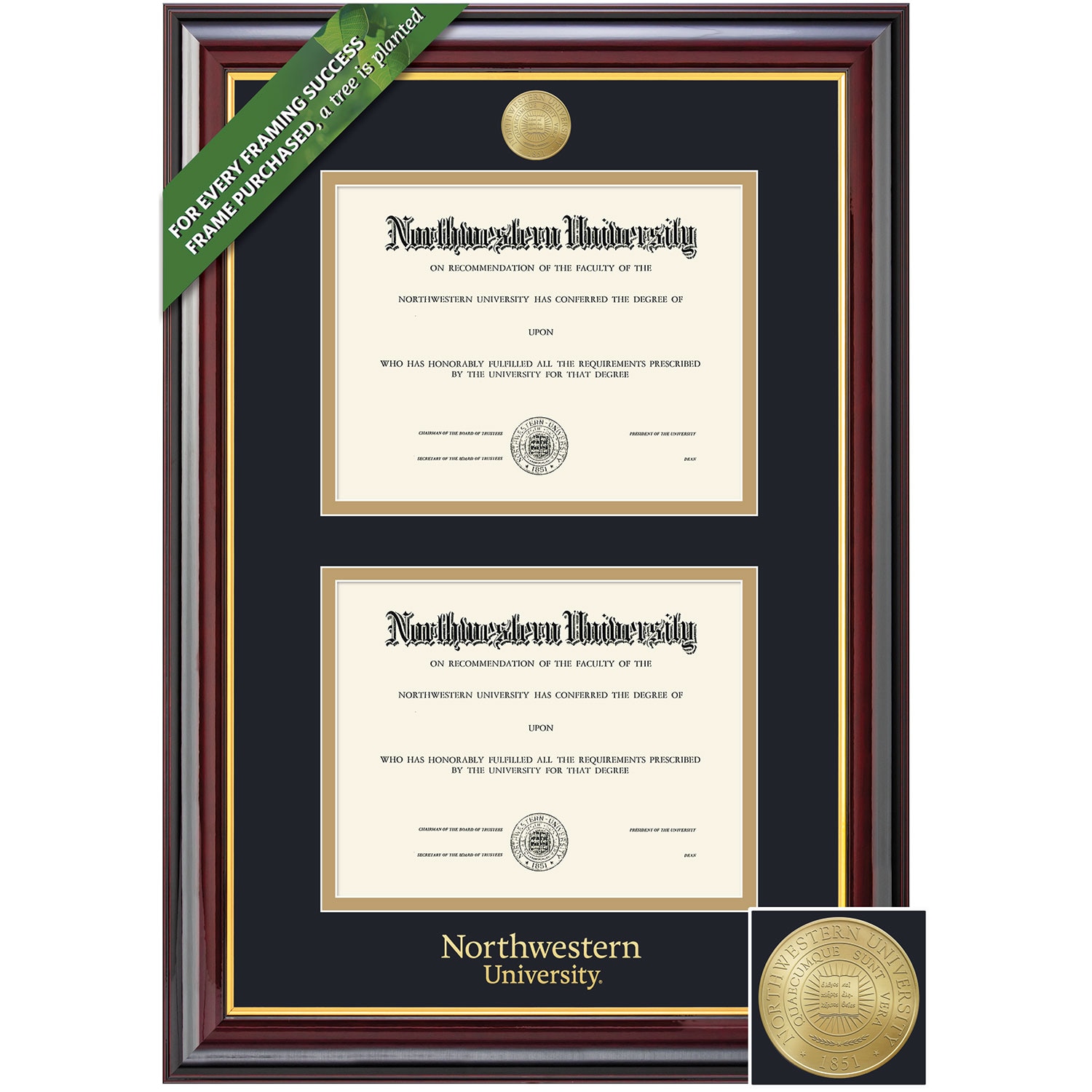 Framing Success 8.5 x 11 Windsor Gold Medallion Bachelors, Masters Double Diploma Frame
