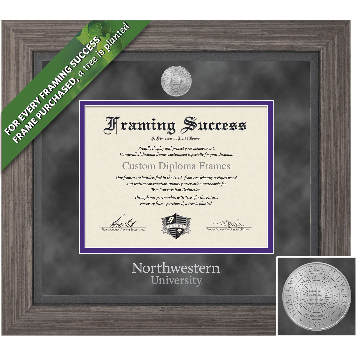 Framing Success 8.5 x 11 Greystone Silver Medallion Bachelors, Masters Diploma Frame
